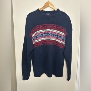 Dockers Men’s Vintage Fair Isle 100% Cotton Crewneck Sweater Navy Red Size L